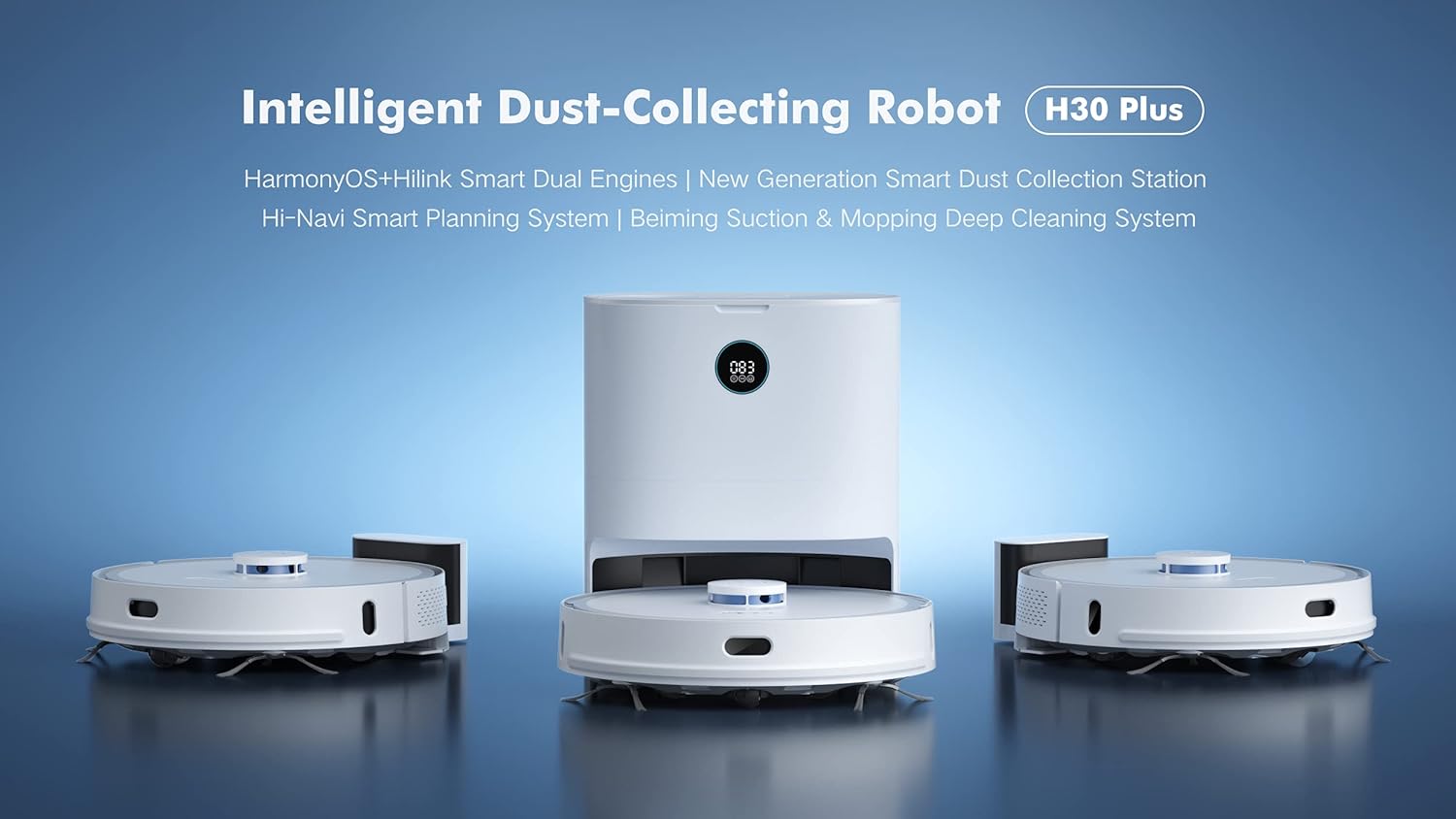 Multiple Xiaomi XCLEA H30 Plus robot vacuums and dust collection stations