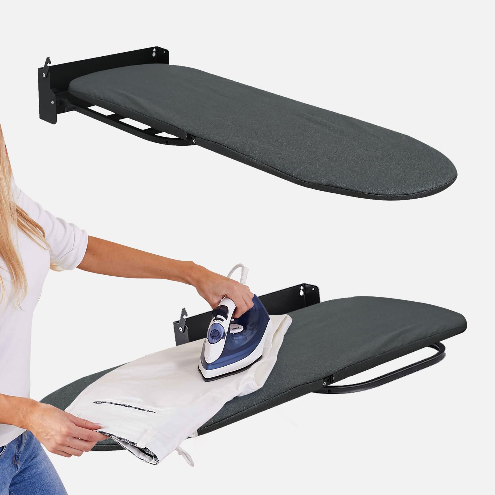 Tabla de Planchar Plegable con Montaje en Pared, 92 x 32 cm Tabla de Planchar Plegable de Giro de 180°, Bandeja de Planchado Plegable, Tabla con Funda para Centro de Planchado Integrado
