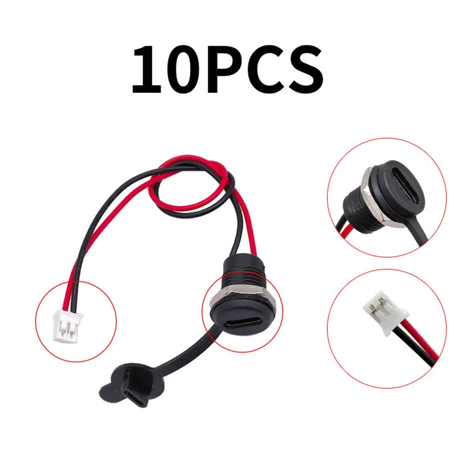 10 szt. USB-C 2-pinowe/4-pinowe gniazdo ładowania wysokoprądowego z nakrętką PH2.0 zatrzaskową płytką typu C żeńskie wodoodporne złącze żeńskie gniazdo (2 linie czarne)