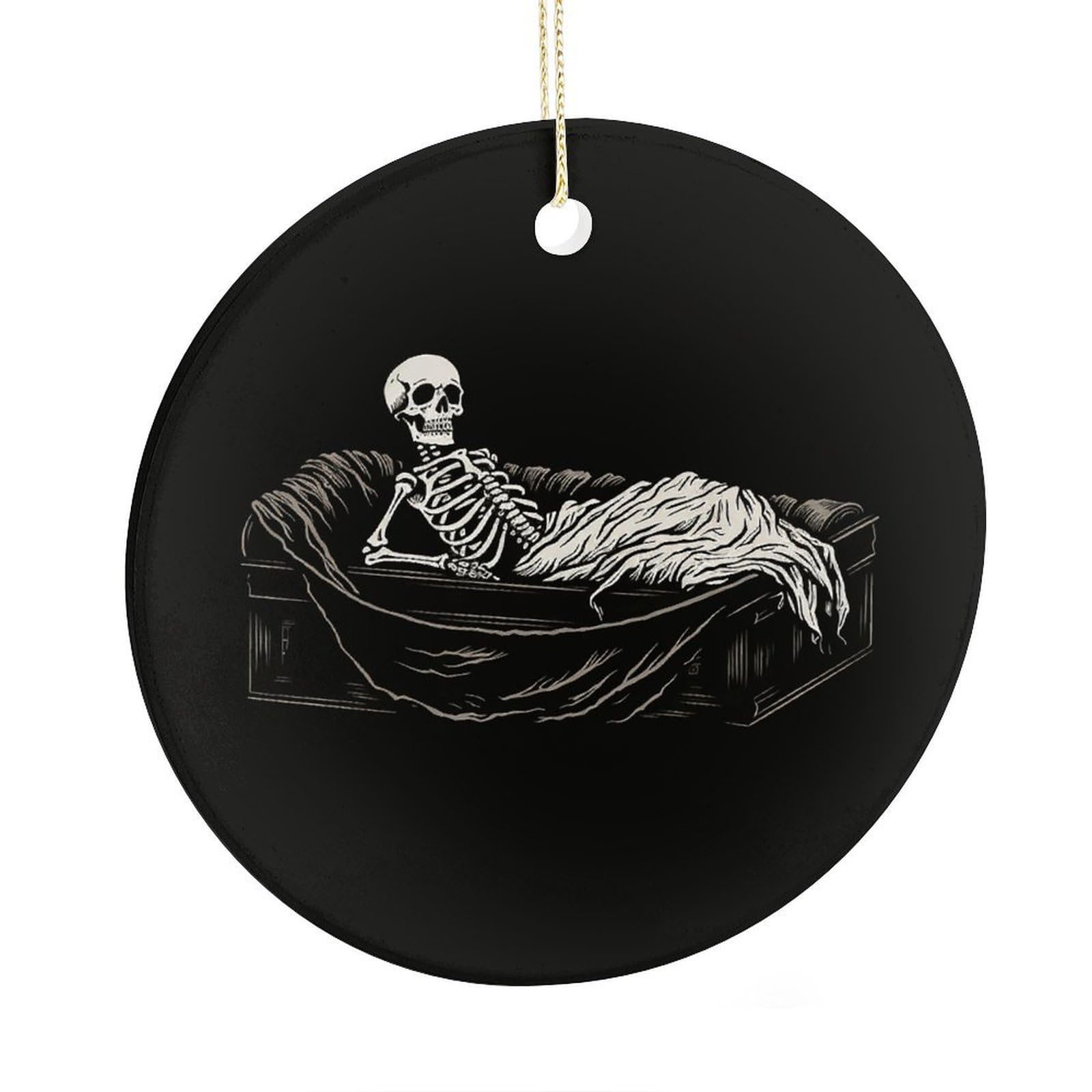 Adfgyerh Style Skeleton In The Coffin Ceramic Circular Pendant,2.9 Inch，Hanging Ornament，Gift Exchange Idea Round Ceramic Ornament,For Mom And Daughter，For Home Indoor Outdoor Decor.