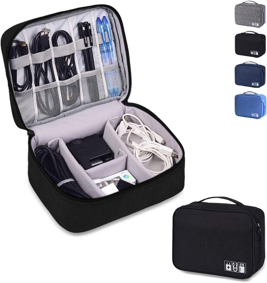 Electronics Organizer Waterproof Carrying Case - Universal Travel Digital Accessories Storage Bag for Portable Charger, Cables, Earphone, Ipad Mini, iPhone, Cord, Customize Inside with Dividers