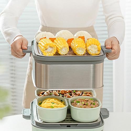 Miniatura 8 de BUYDEEM G563-A501 - Vaporizador eléctrico de alimentos para cocinar, vaporizador de acero inoxidable de 2 neumáticos con modo de cocción lenta, 1500