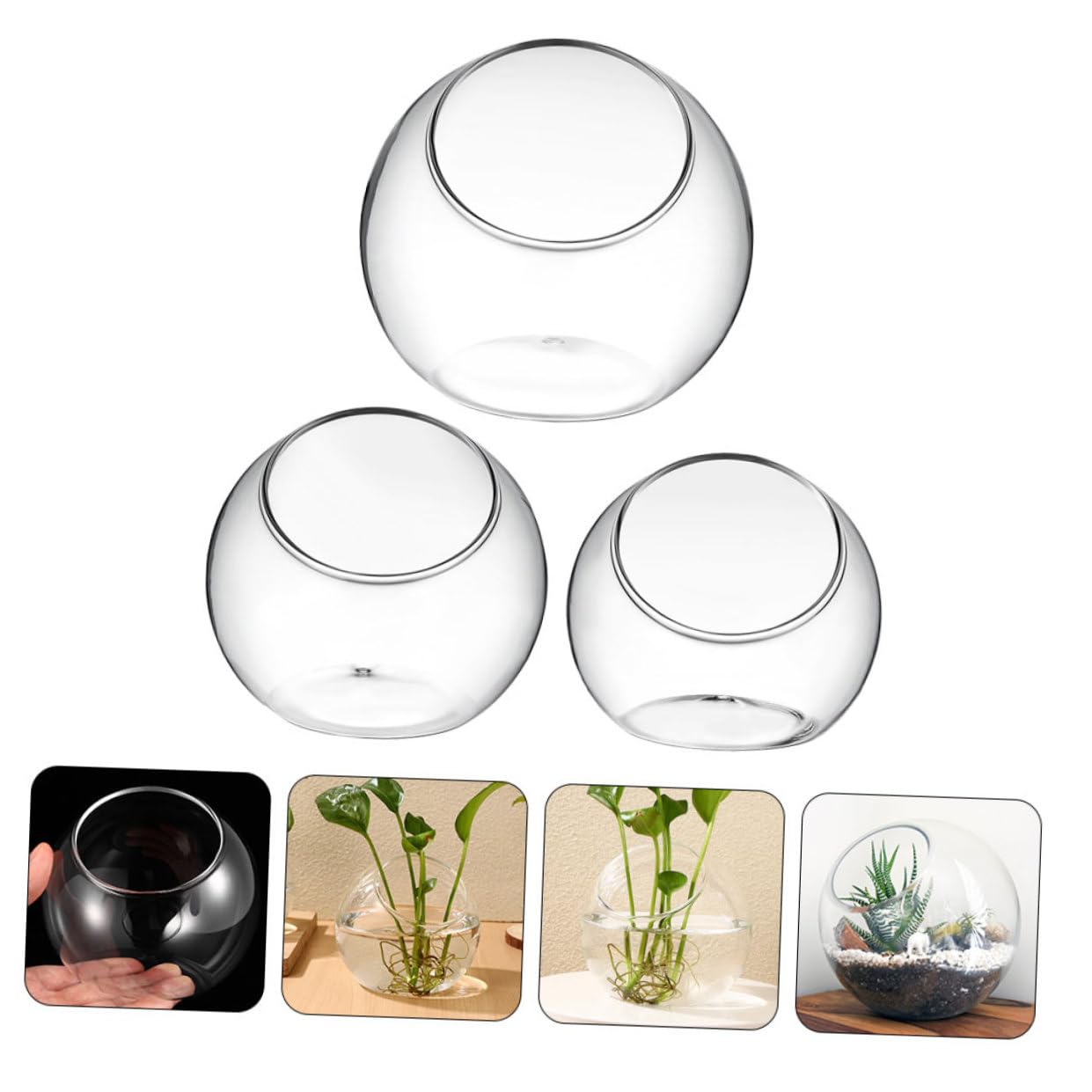 TOYANDONA Set 3 Pezzi Terrario di Vetro per Piante Grasse, Bottiglia Ecologica Trasparente Design Artistico, Contenitore per Micro Paesaggio e Decorazione Fai da Te per Interni