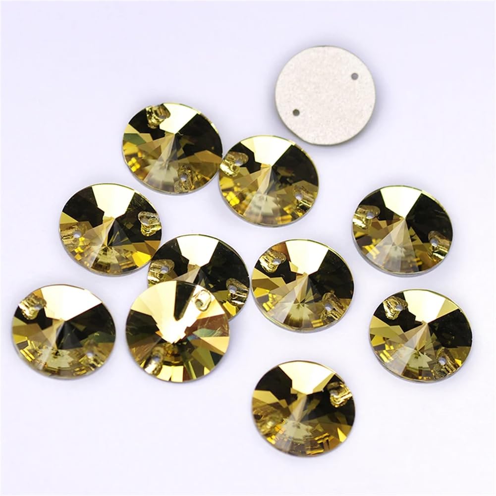 Przezroczyste szkło, kryształowy kamień, 3200 Lt Topazowy brokatowy stras przyszyty na dżetów Rivoli Flatback Rhinestone(12mm 84Pcs)