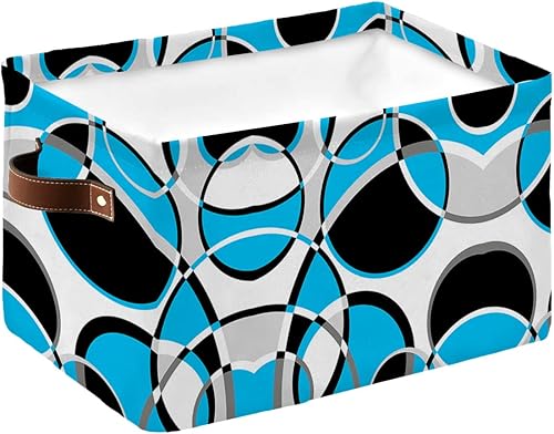 Blue Black Geometric Storage Basket for Organizing Shelves, Collapsible Storage Bins Boxes with Handle, Modern White Abstract Art Canvas Hamper