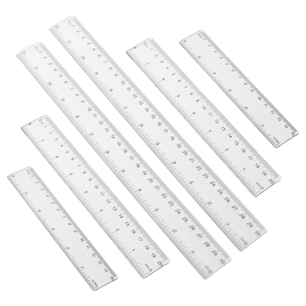 Set of 6 Clear Plastic Rulers 6"/8"/12" Transparent Rulers Straight