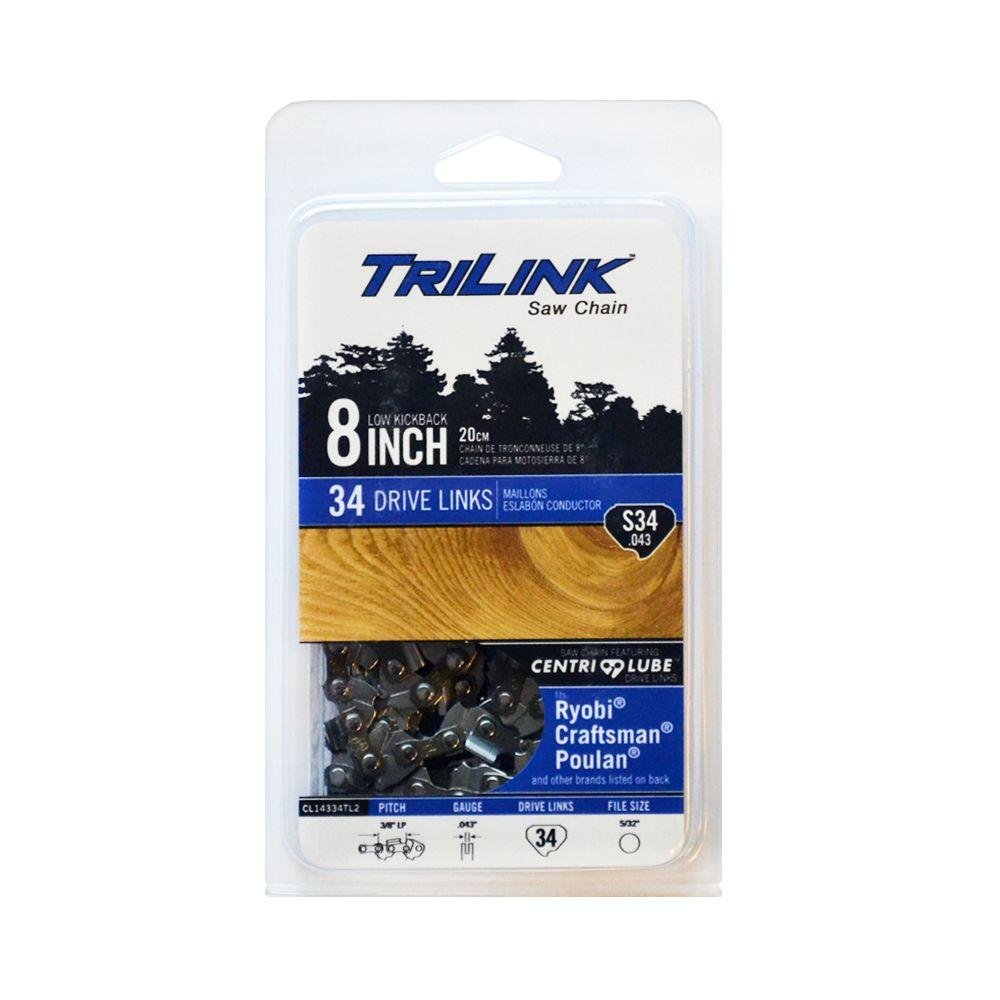 TriLink CL14334TL2 3/8 LP .043 Gauge 34 Drive Links 8 in. Chainsaw Chain Compatible with/Replacement Poulan 445, Pro 446, PP5000P, PP258TPC, PP338PT, Silver