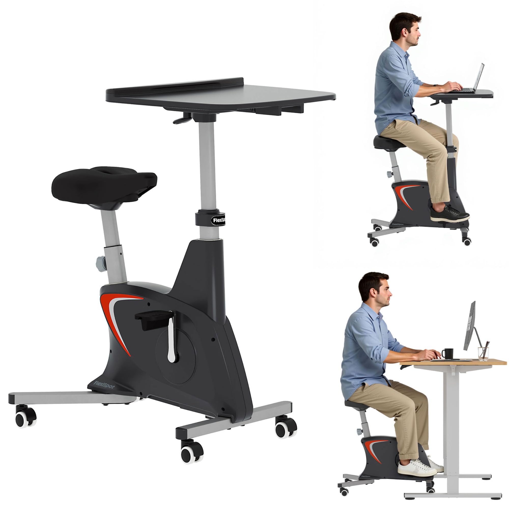 FLEXISPOT V9 3-IN-1 Exercise Bike, All-in-one Under Desk Bike with Pedal Exerciser, Indoor Cycling Bike with Adjustable Resistance/LCD Display/Seat/Desktop 350LBS Heavy Duty, Stationary Bike for Home