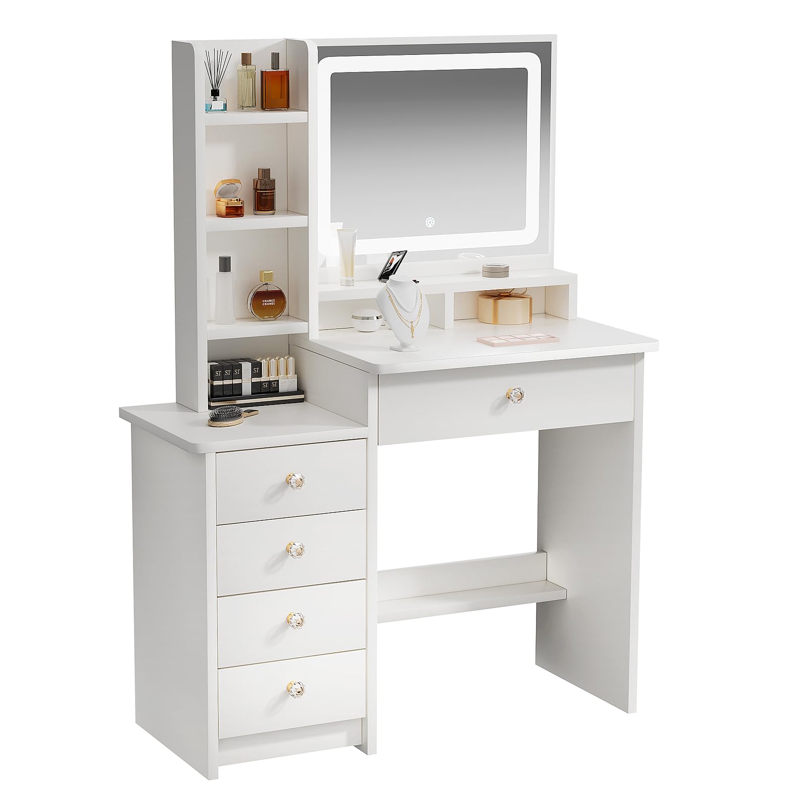 Coiffeuse, 90cm Coiffeuse avec Miroir, 5 Tiroirs pour Un Rangement Parfait