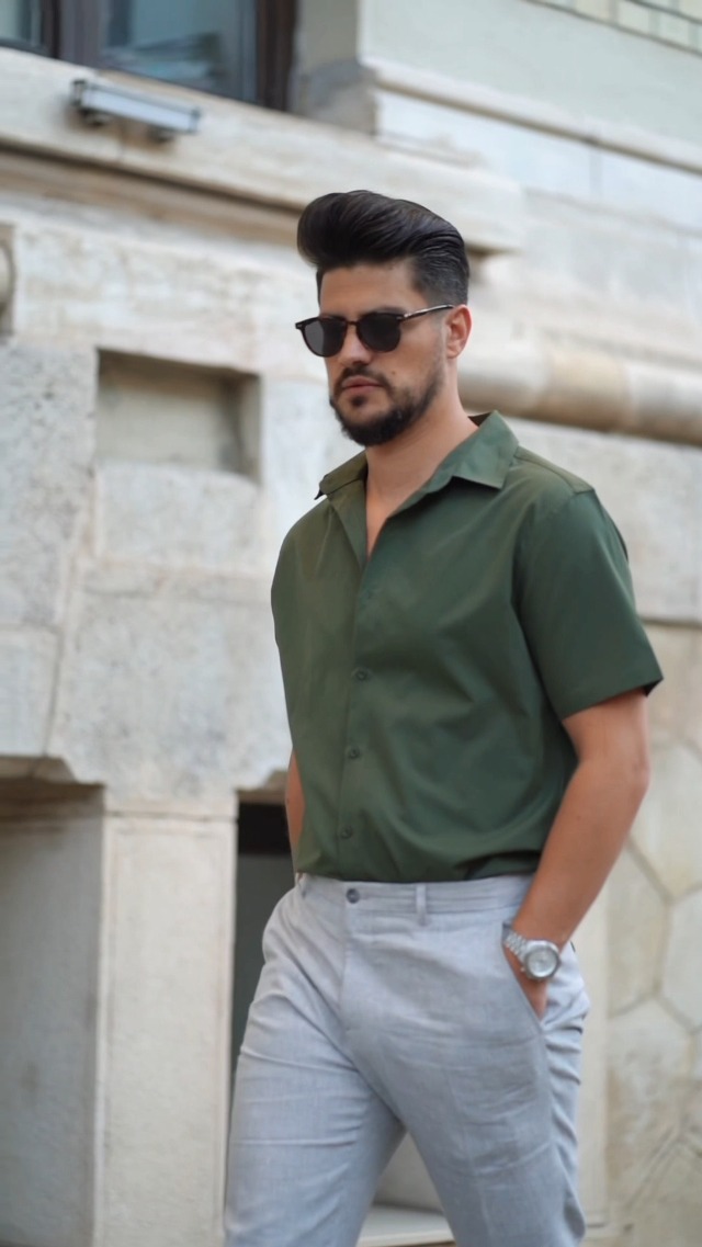 COOFANDY Mens Dress Shirts Short Sleeve Button Up Shirts Slim Fit Business Casual Shirt Army Green : Clothing, Shoes & Jewelry