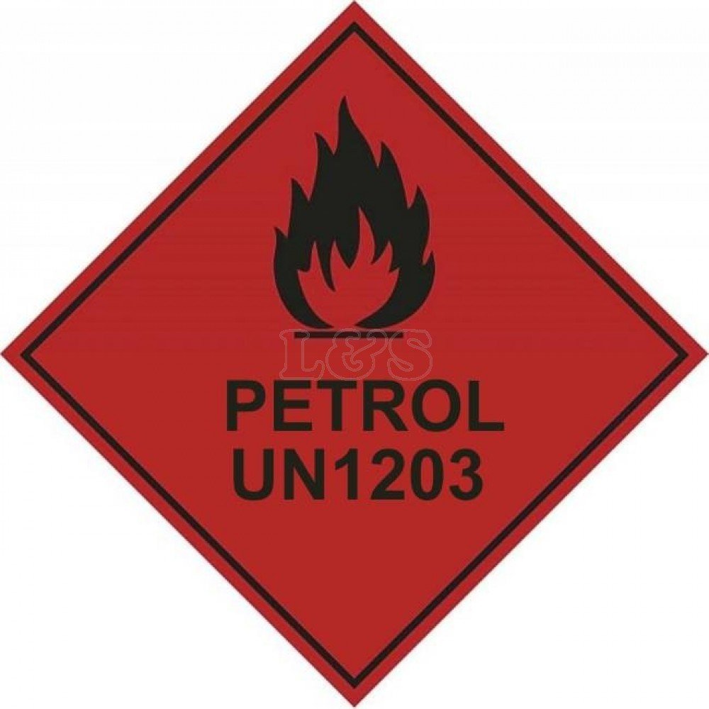 Petrol UN1203 Hazard Warning Diamond Label - 200mm x 200mm - Self Adhesive
