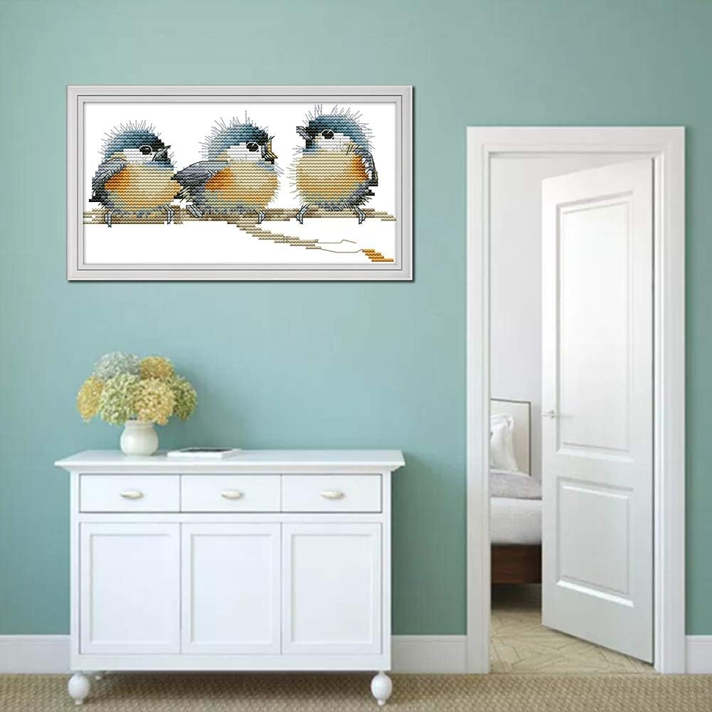 OWN4B Cross Stitch Kits Stamped, Three Birds Printed Pattern 11CT 12.6x7.1 inch DIY Embroidery Kit, Birds 3, 12.6x7.1 inches - Image 3