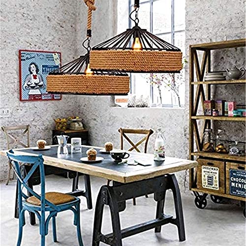 Lustre industriel rétro en fer avec plafonnier bougeoir et suspension corde de chanvre 40 cm