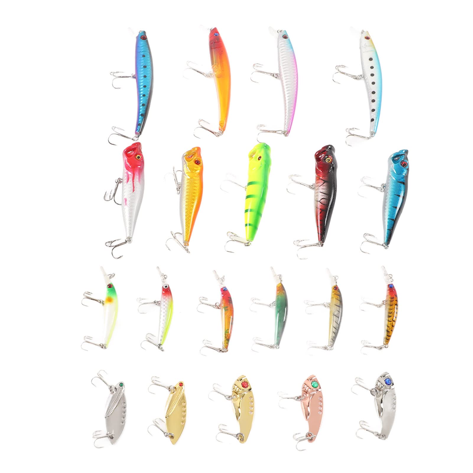 20-teiliges Angelköder-Set aus Kunststoff, künstlicher Angelköder, hocheffizient, wiederverwendbar, leicht, für Süßwasser, Salzwasser, Angeln, Seen, Flüsse, Ozeane, Strände