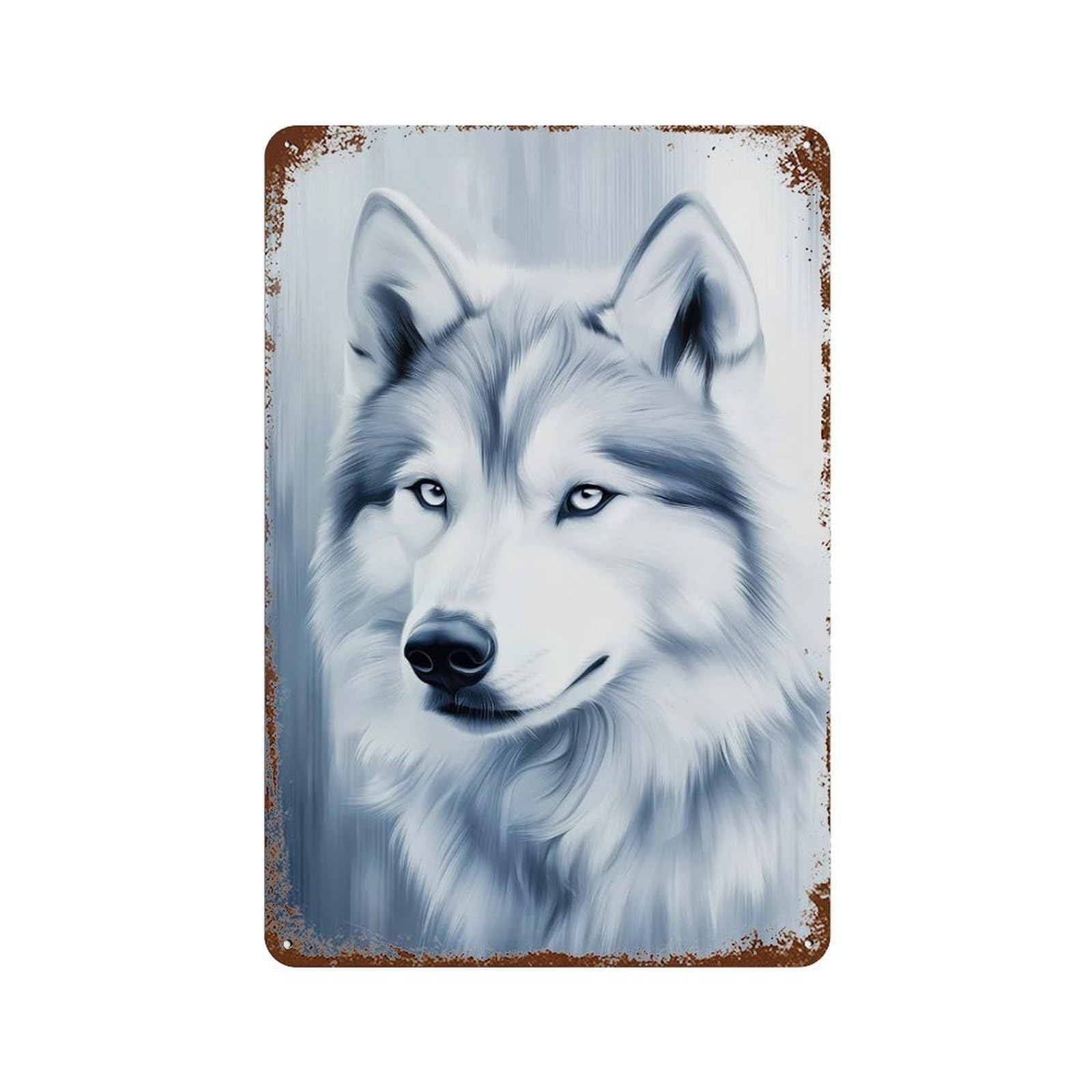 Rust Effect Siberian Husky Portrait in Blue Tones Vintage Rust Metal Sign 11.8"x7.9", Farmhouse Wall Decor for Basement, Hobby Room And Garage Decor