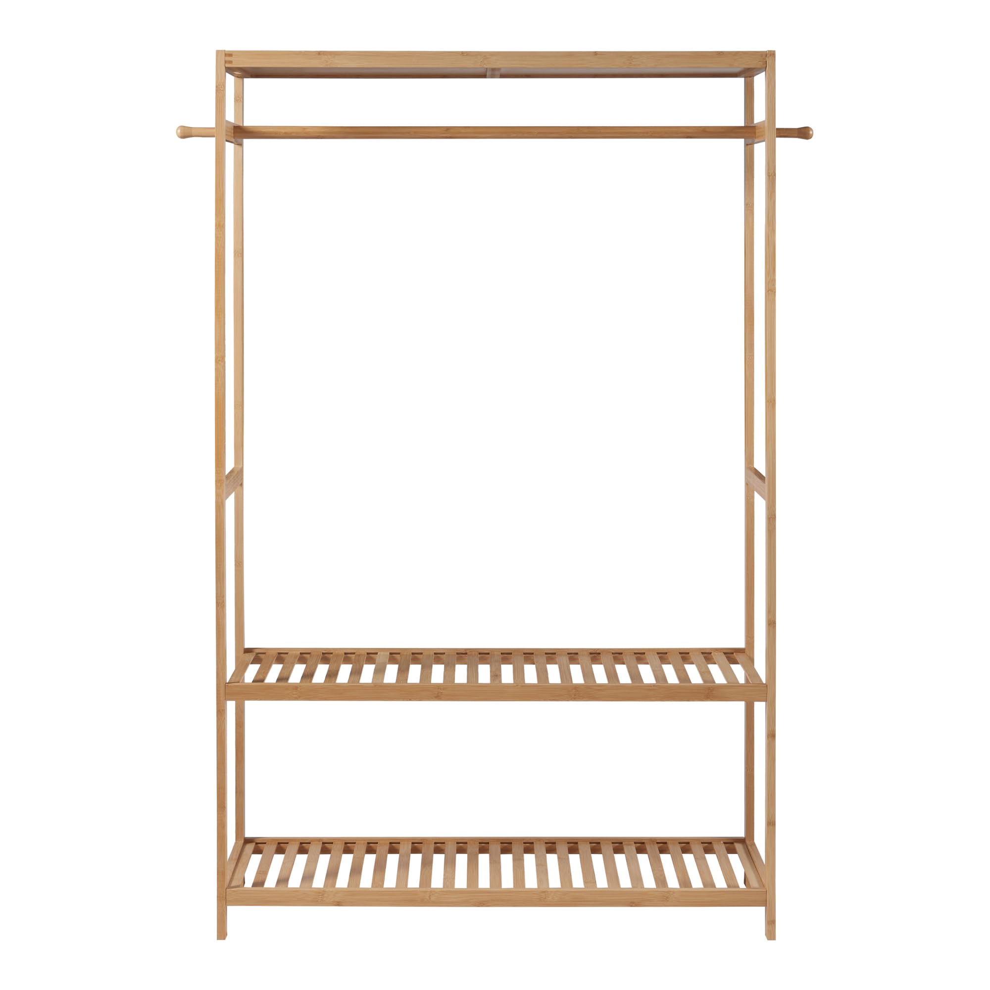 [en.casa] Stand Appendiabiti Armadio Aperto per Guardaroba Organizzatore per Cabina Armadio con Barra Porta Abiti e Ripiani a Grigia 165 x 100 x 35 cm Bambù Naturale