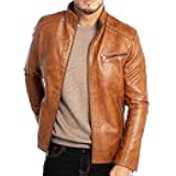 Men's Stand Collar Leather Jacket Motorcycle Lightweight Faux Leather Outwear
