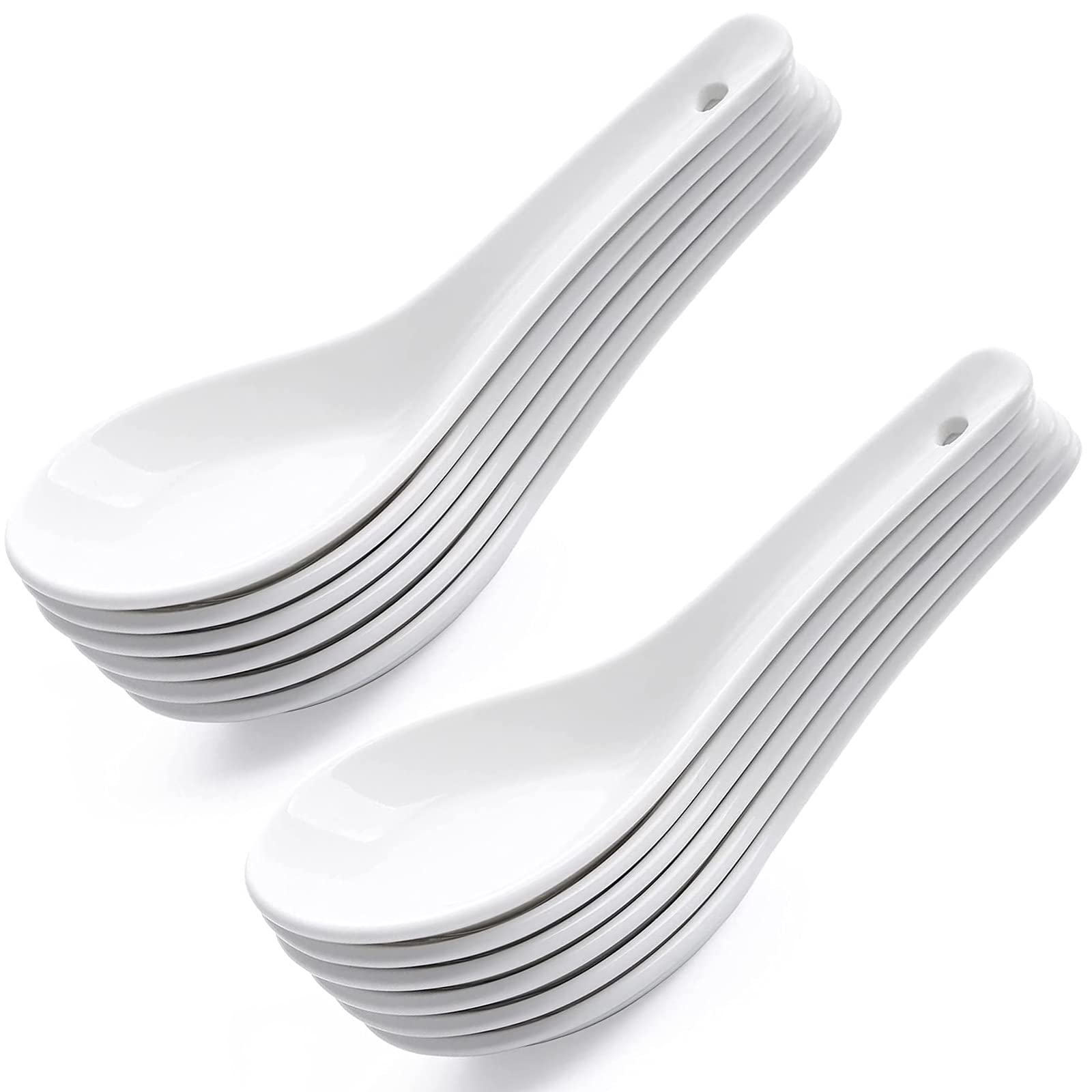 NJCharms Ceramic Soup Spoons Set of 12, Asian Soup Spoons sets Suitable for Ramen, noodles, Small Appetizer Spoon, White