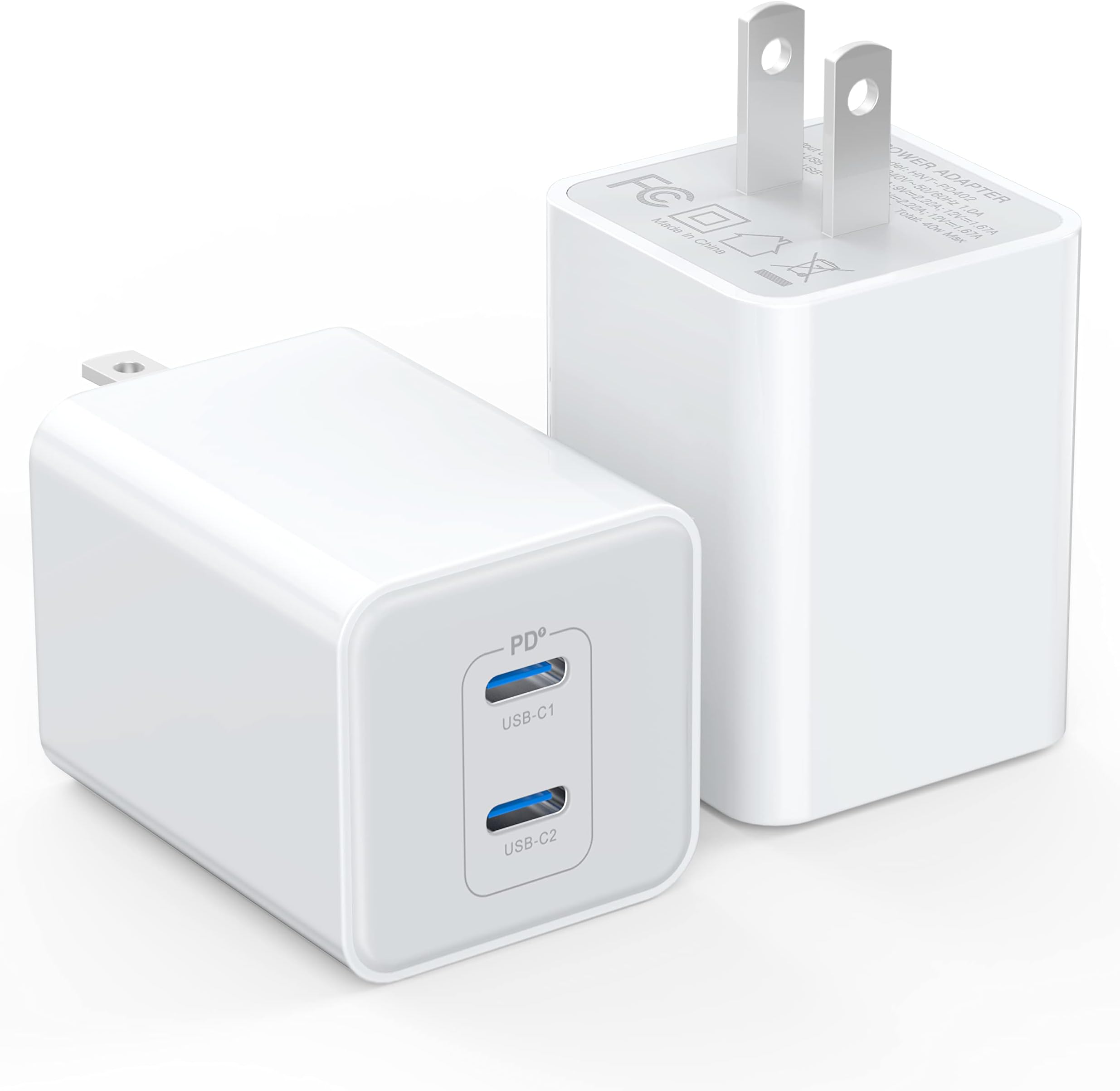 [2-Pack] USB C Charger Block 40W, Dual Port 20W PD 3.0 Type C Fast Wall Charger,Durable Compact Power Adapter for iPhone 13/14/15/16/17 Pro Max Plus,iPad,AirPods4,Samsung S25/S24,Watch(White)