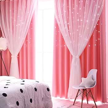 星柄カーテン  ピンク＋グレー グラデーション Amazon｜姫系 遮光カーテン 可愛い 星 カーテン 遮光 遮像