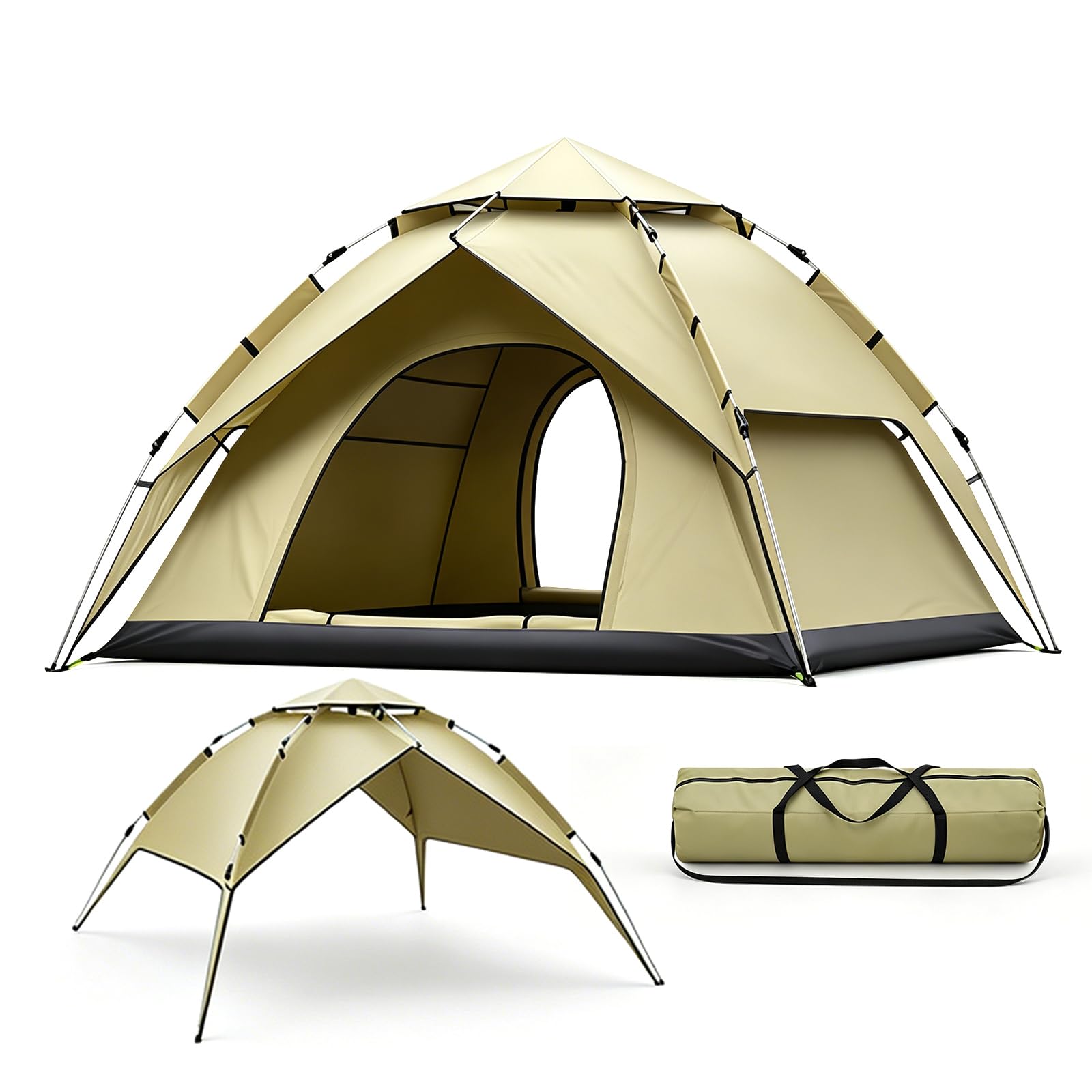 Tente de Camping 2-4 Personnes, Tente Instantanée Pop-Up pour le Camping, Imperméable et Résistante au Vent, Tente Double Couche 2-en-1 en Forme de Dôme pour le Camping et la Randonnée