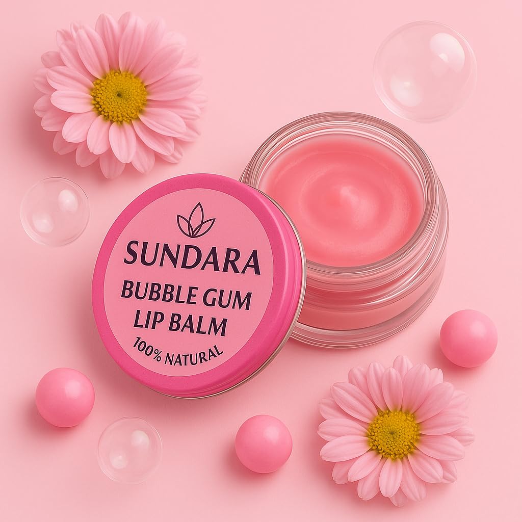 SUNDARA Bubble Gum Lip Balm 10g – Natural Moisturizing Lip Care for Dry & Chapped Lips with Shea Butter and Vitamin E | Hydrating & Nourishing Lip Treatment for Smooth, Soft Lips-image-18