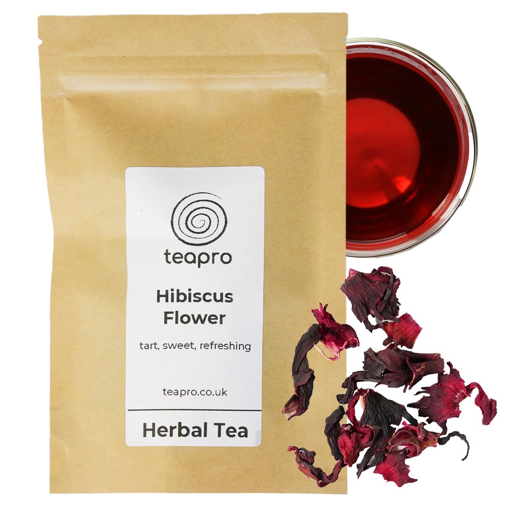 Teapro Premium Hibiscus Loose Leaf Tea 100g | Supreme Grade Large Petals Hibiscus Flower Tea | Naturally Caffeine-Free | Dried Pure Hibiscus Herbal Infusion | Roselle for Hot or Iced Tea