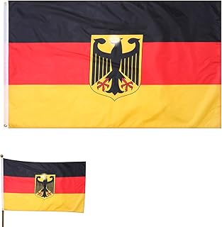 Deutschland Flagge mit Adler 90x150 cm – Bundesadler Fahne aus wetterfestem Polyester mit 2 stabilen Metallösen, verstärkt genäht für Sportevents, Feiern und öffentliche Veranstaltungen