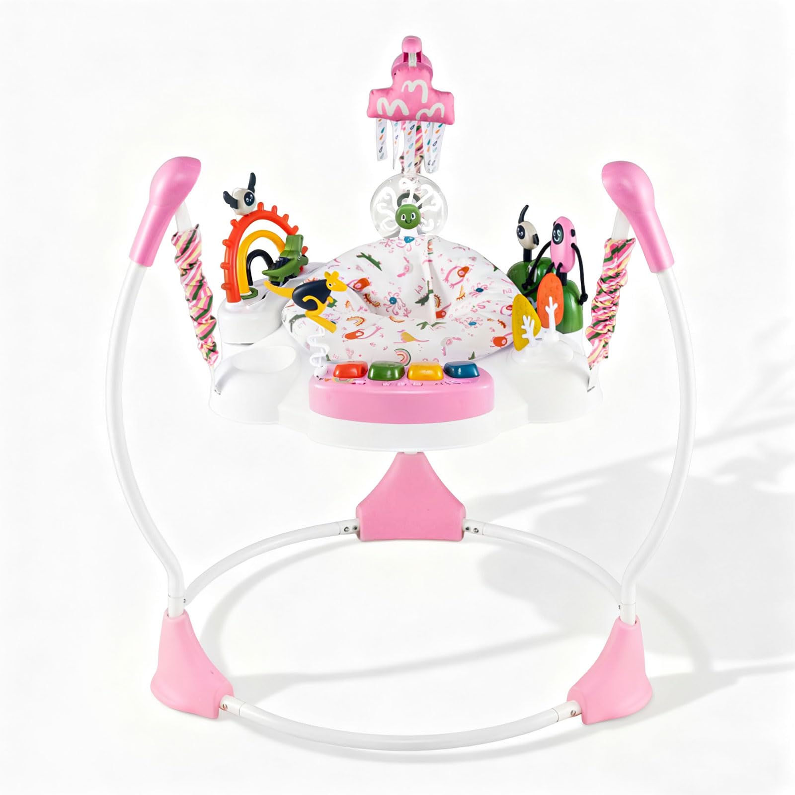 LIFEZEAL Trotteur pour Bébé, Trotteur en 3 Hauteurs Réglables avec 6 Jouets Interactifs, Lumières et Musique et Table de Jeu Rotative, Marcheur pour 6+ Mois Bébé (Rose)