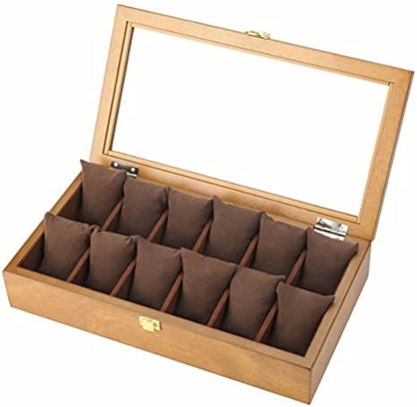 YNBSHGAA Watch Box 12 Slots Mens Watch Organizer Wooden Jewellery Bracelets Storage Case with Removable Soft Cushions, Metal Buckle