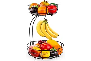 Auledio Iron 2-Tier Kitchen Island Accessories Fruit Vegetables Basket Bowl Storage With...