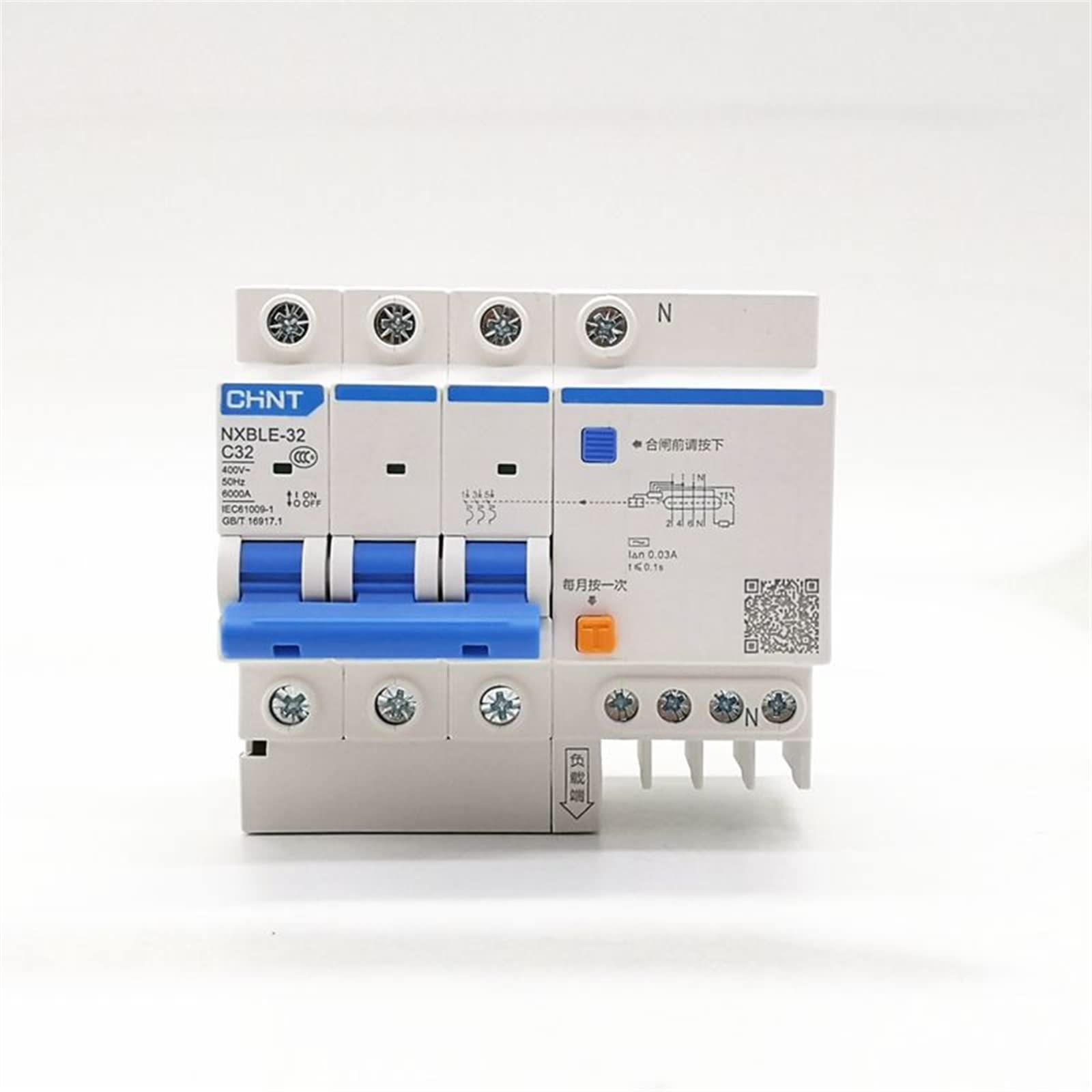 RCBO NXBLE-32 3P + N 30mA C6A 10A 16A 20A 25A 32A wyłącznik różnicowoprądowy RCBO(C20A)