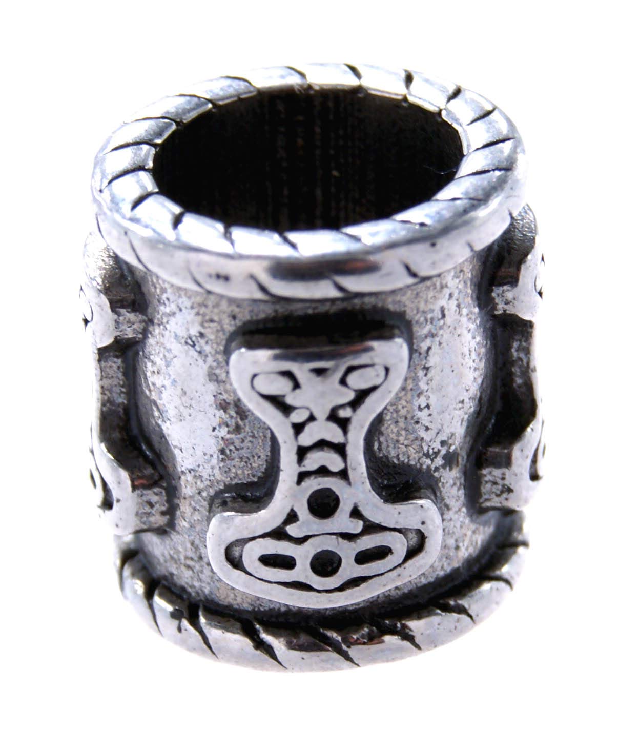 Perla Per Barba E Capelli Kiss Of Leather In Acciaio Inox - Testa Di Lupo 8 Mm - Design Annerito - 3