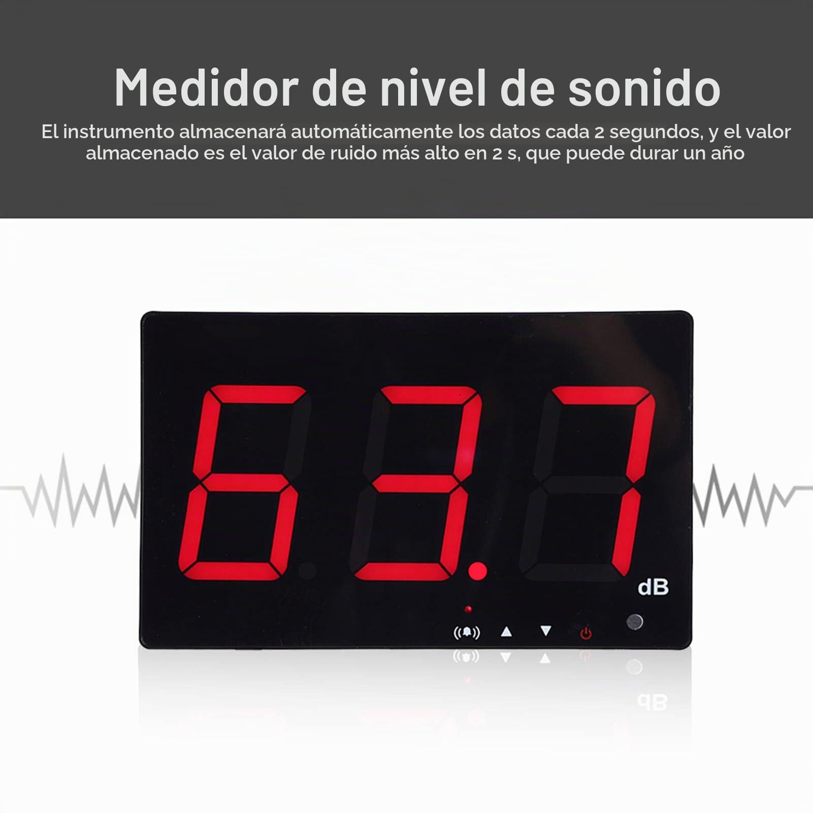 Medidor de decibelios, medidor de nivel de sonido digital montado en la pared, medidor de ruido, rango de medición de 30 a 130 dB, precisión de 1,5 dB con pantalla LCD