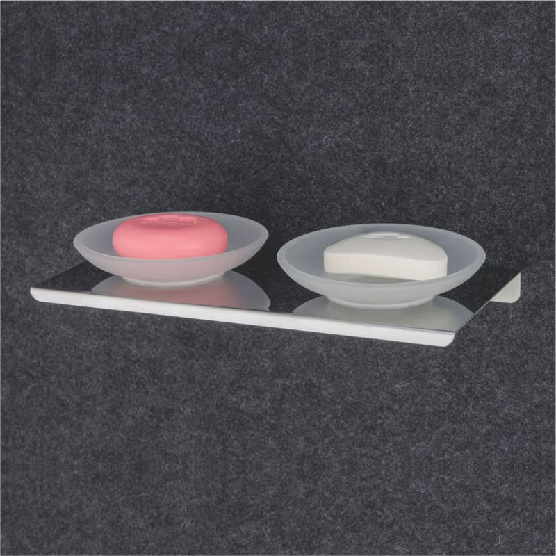 Image of GLOTON Wall Mount Stainless Steel with Smokey Glass Oval Shape Double Soap Holder for Bathroom, Soap Stands for Bathroom Wall /Soap Tray for Bath Dish Bathroom Accessories and Fittings Rust Free