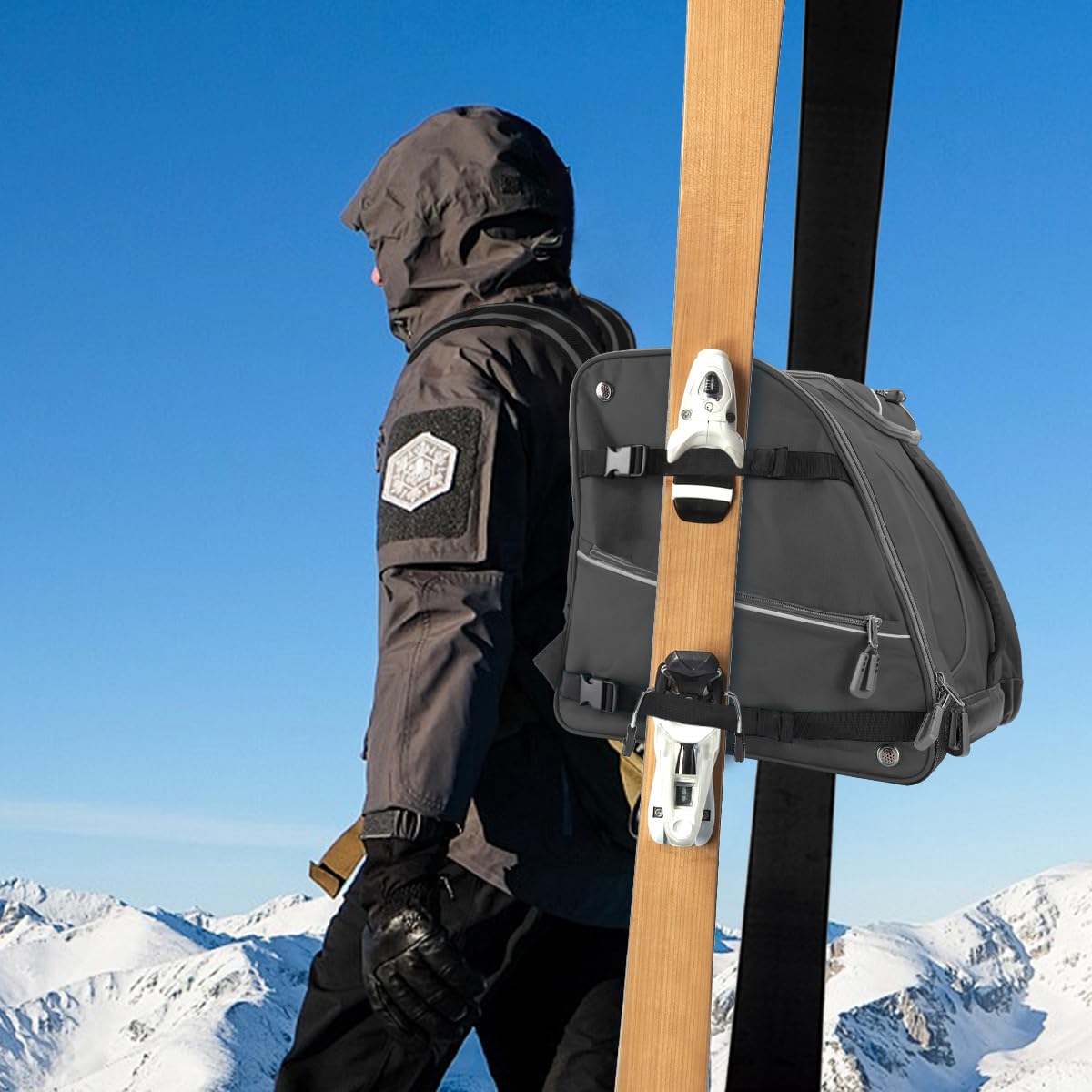 Sac à Chaussures de Ski Imperméable 55L avec Compartiment pour Casque - Sac à Dos de Sport pour Skis, Camping