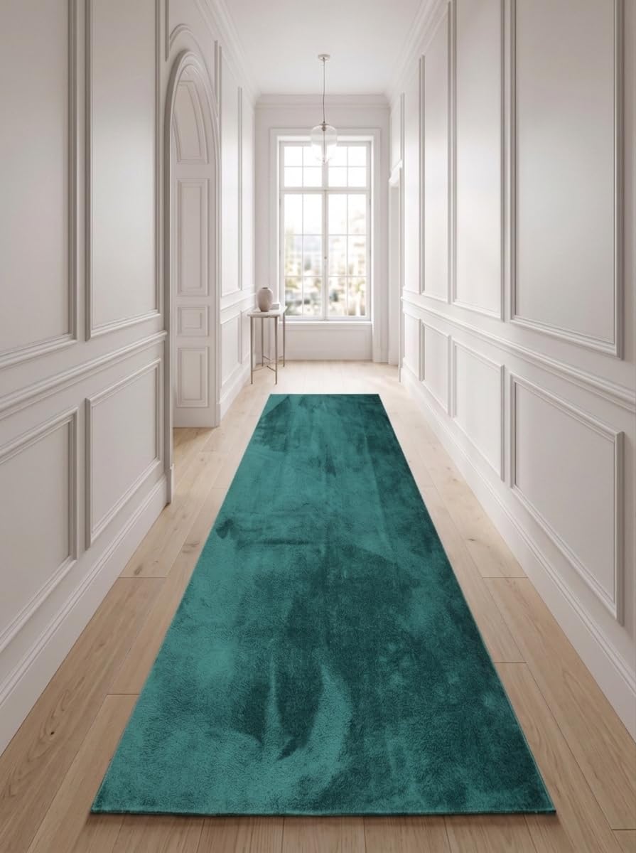 homeart Area Rugs – Soft, Short Pile Monochrome Carpets - Anti-Slip Backing, Machine Washable, Modern Fluffy Rugs for Living Room, Bedroom, Kitchen, Entrance - Emerald Green, 80x300 cm