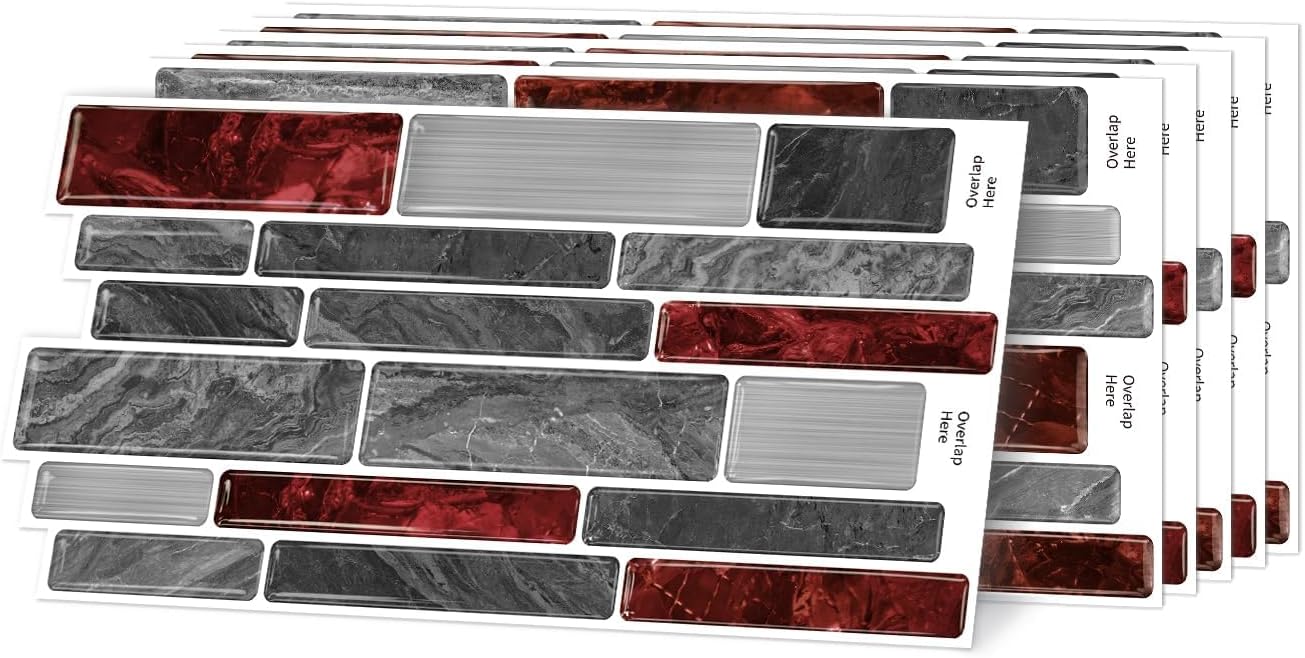 20-Sheet Peel and Stick Backsplash Tiles, 3D Tile Stickers, Waterproof Kitchen/Bathroom Wall Decor for Home Vinyl Decorative Marble Tiles