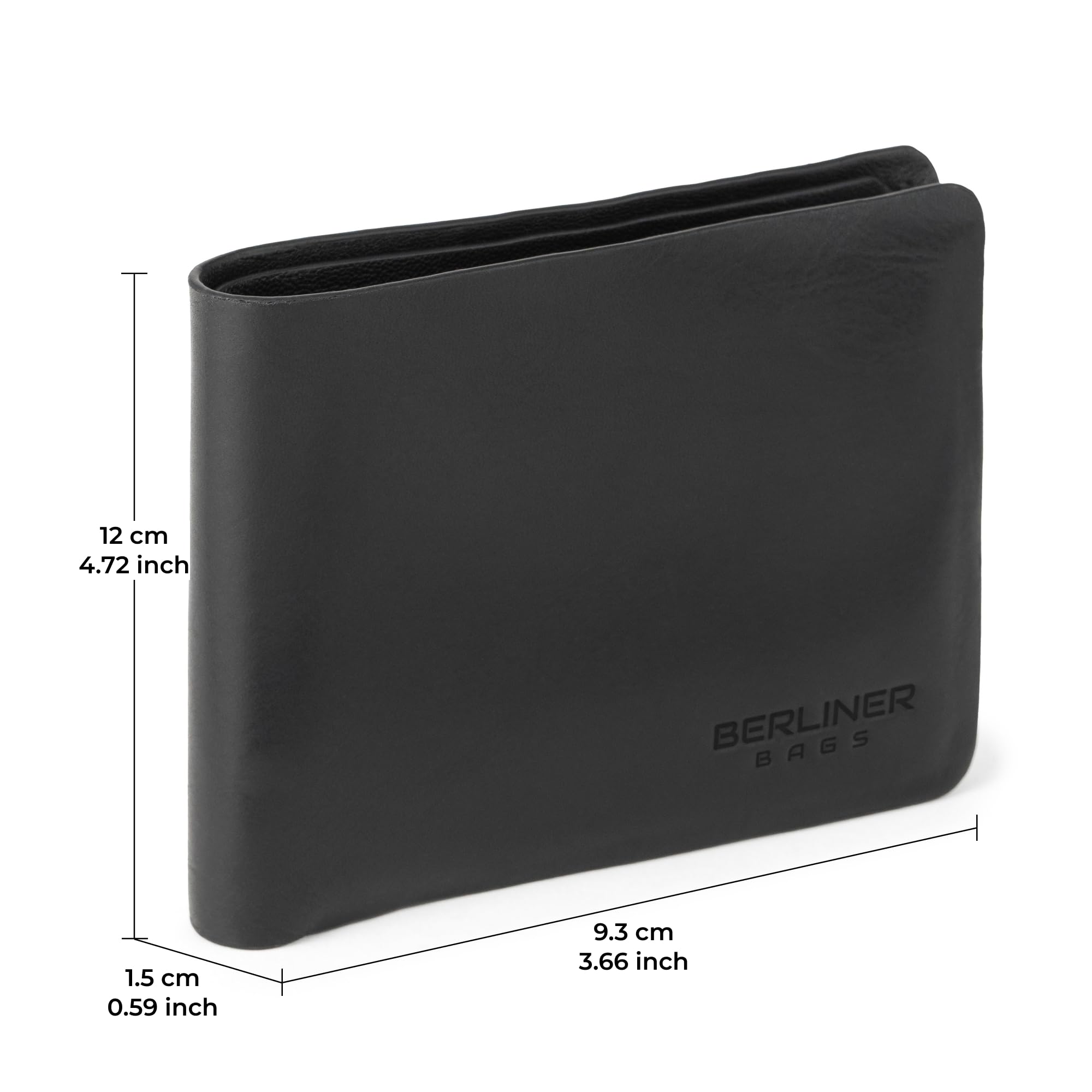 Berliner Bags Cartera Hombre de Piel Parker, Billetera Compacta con Monedero, Protección RFID y Tarjetero - Negro