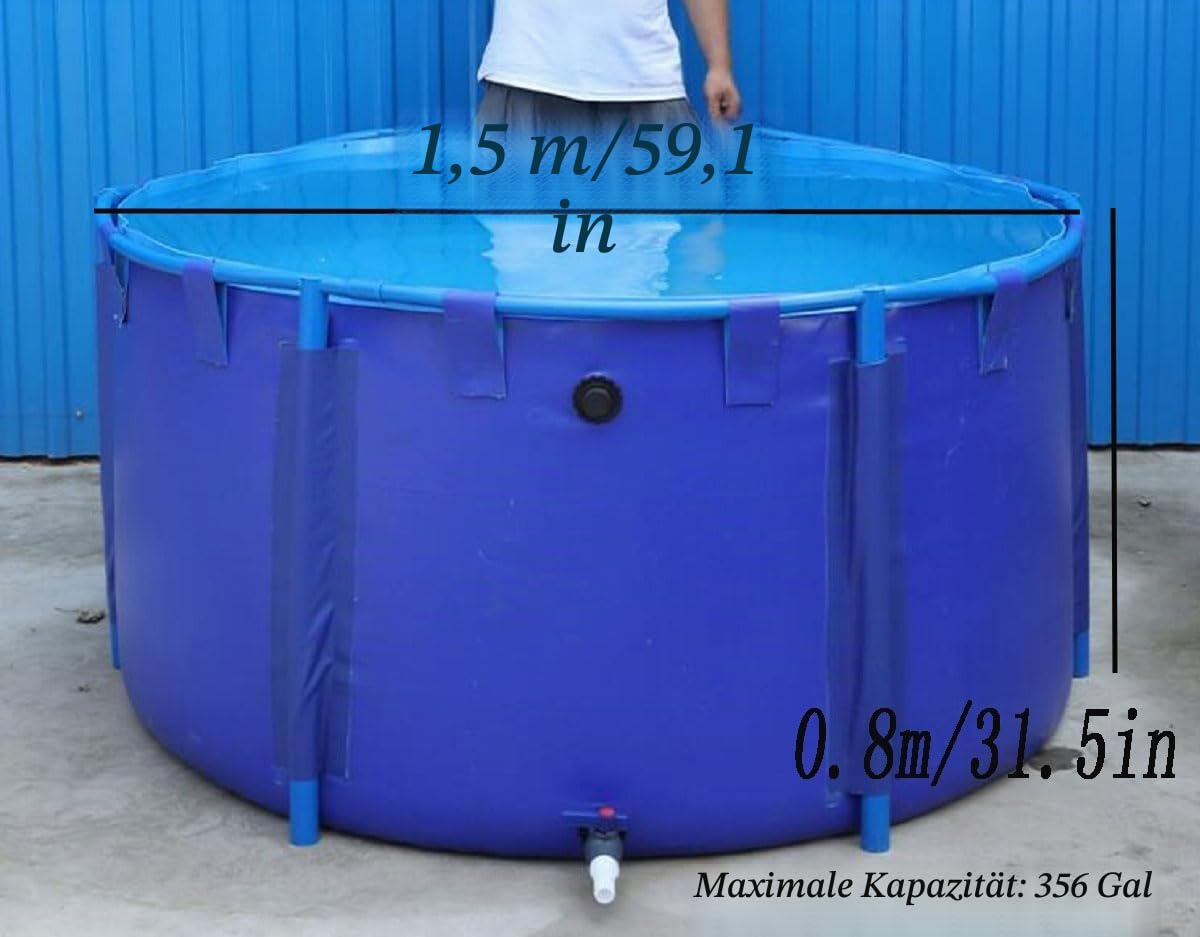 Segeltuch-Fischteich-Pool, rund, verdickter Pool, PVC-Fischteich, oberirdischer Pool mit Rahmen, zur Aufbewahrung von Wasserbewässerung, Wasserprodukten, Zuchtteich, 1,5 x 0,8 m, Gürtelrahmen