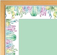 Vista 4 de Tablón de anuncios de cactus de acuarela, borde recto, borde para decoración de aula, pizarra blanca