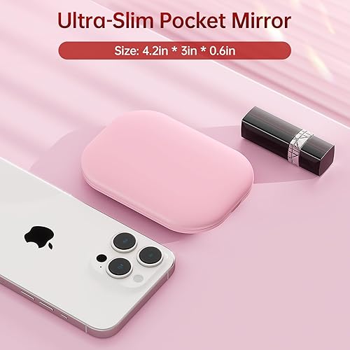 Miniatura 4 de Benbilry Espejo de maquillaje compacto con iluminación ultrafina, espejo de bolsillo LED 1X3X con 3 luces regulables de color, cierre magnético y