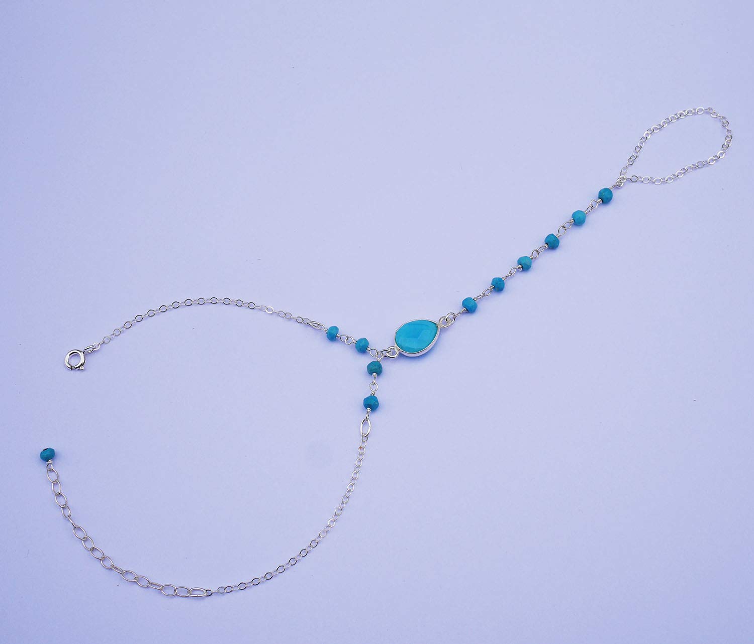 Bijoux de main - Pierre Turquoise - bracelet argent 925 - Chaîne argent - Bracelet de main - Bague argent - Chaine rosaire Turquoise - Boho