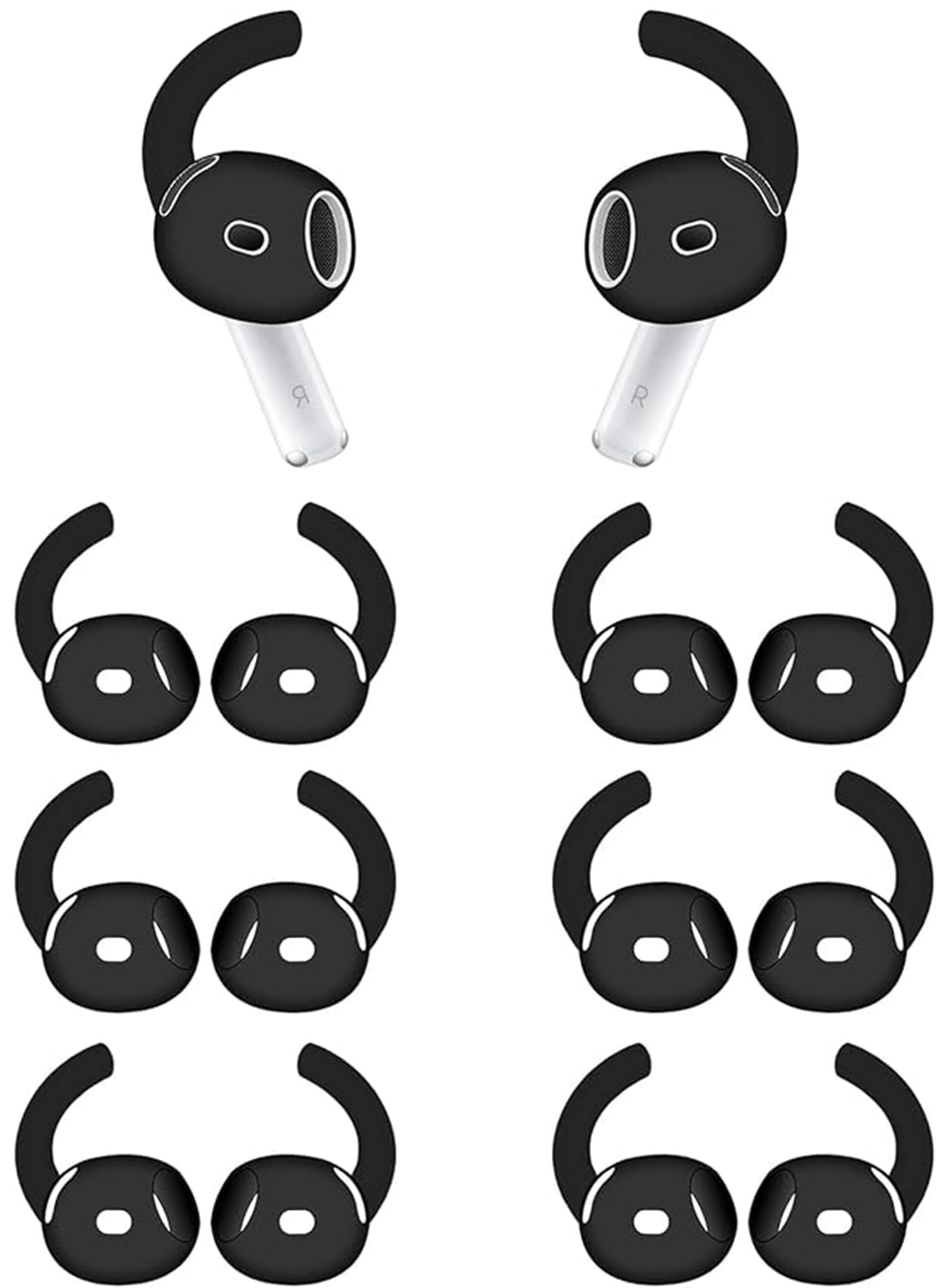 ALXCD Sport Earhook Compatible with AirPods 4 Earbuds 4th Gen, 6 Pairs Silicone Earbuds Hook Replacement Anti Slip Anti Lost Earbuds Cover Hooks, Compatible with AirPods 4 Black 6 Pairs