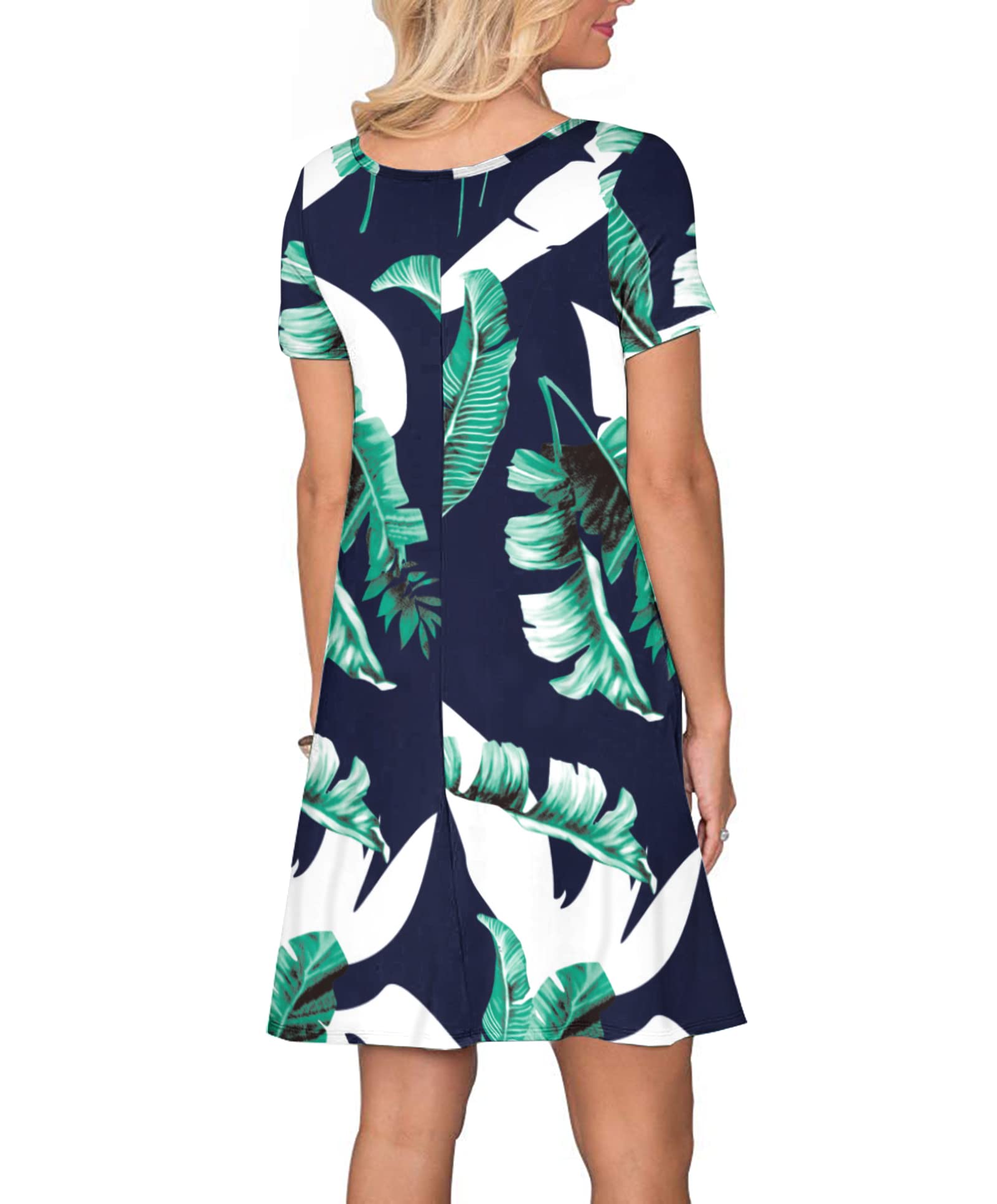 AUSELILY Abito Estivo Donna T-Shirt Casual Vestito a Manica Corta Abiti Corto con Tasche Scollo a Rotondo