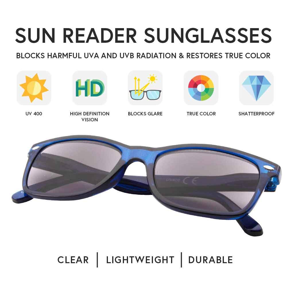 VITENZI Gafas de sol con lectores para hombres y mujeres, lentes de lectura tintados con lectores completos, Prato