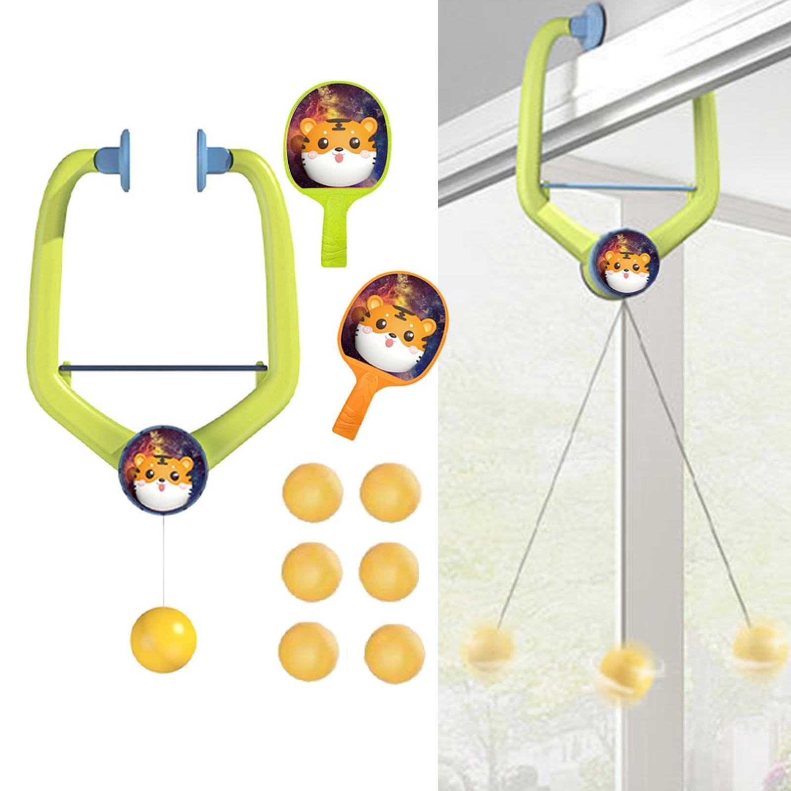 2 Pezzi Pong Set da Interno Appendibile Racchette Palle Portatile Migliora Reazioni Adatto Divertimento Familiare Allenamento