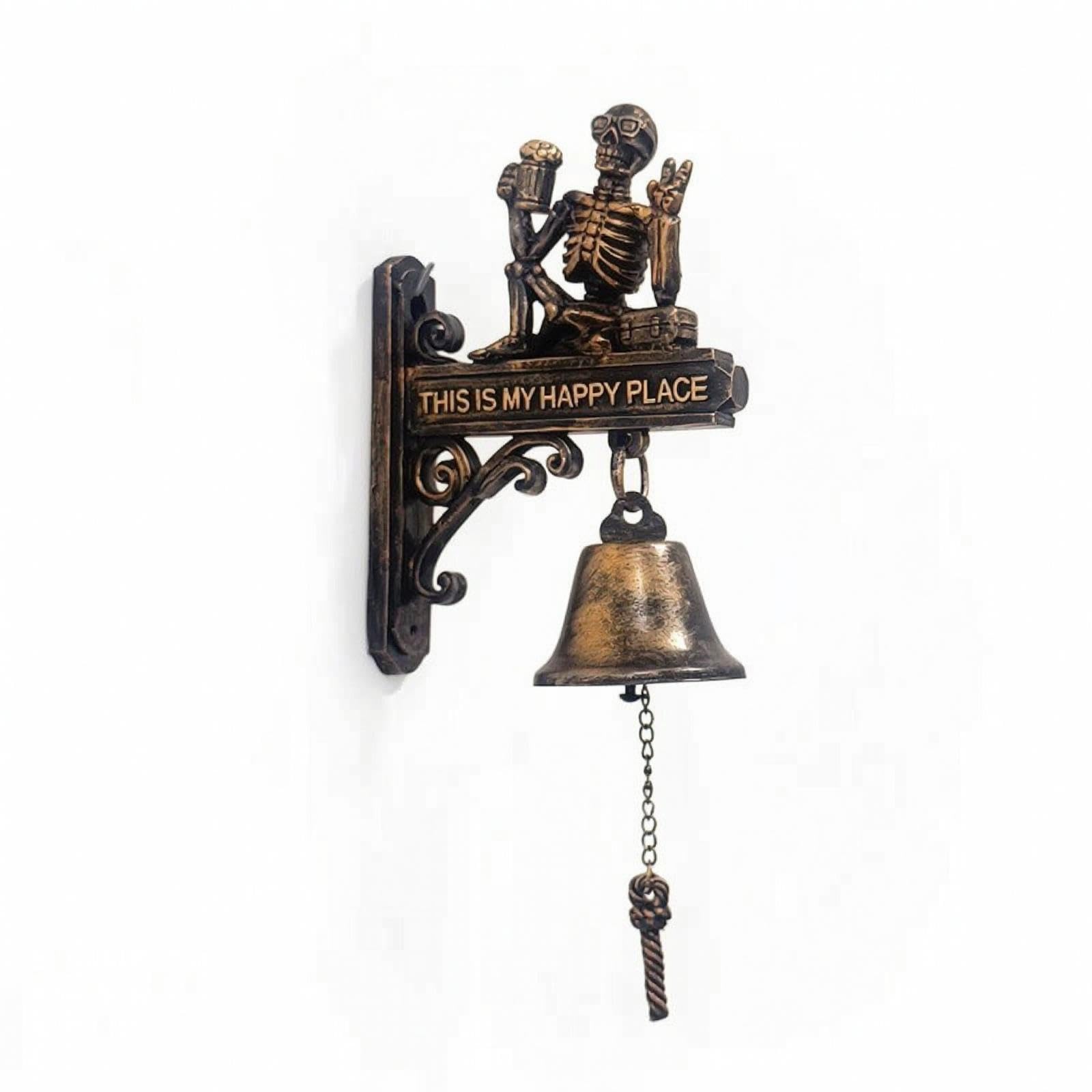 Door Chime with Bracket Rustic Wall-Mounted Bell Decorative Wall Chime Homeowners, Entryway, Porch, Cabin Skeleton Beer Bell-image-24