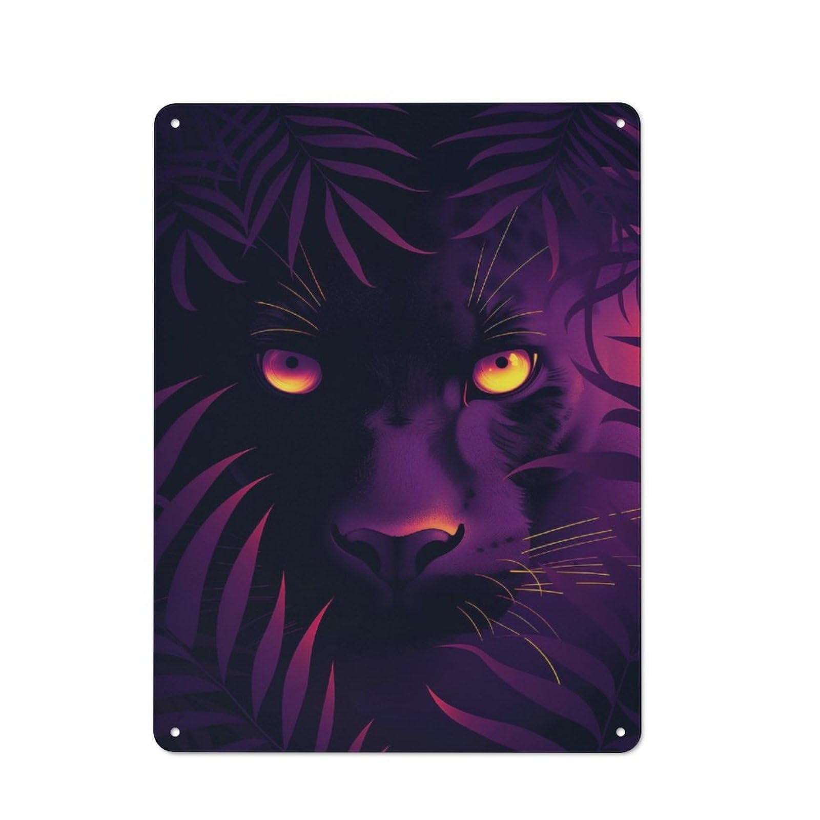 Junmoney Mystic Panther Vector Portrait With Glowing E Vintage Tin Sign 40X30cm With Yes For Home Office Or Studio, Winter Wall Decor For Creative Workspace Decorators