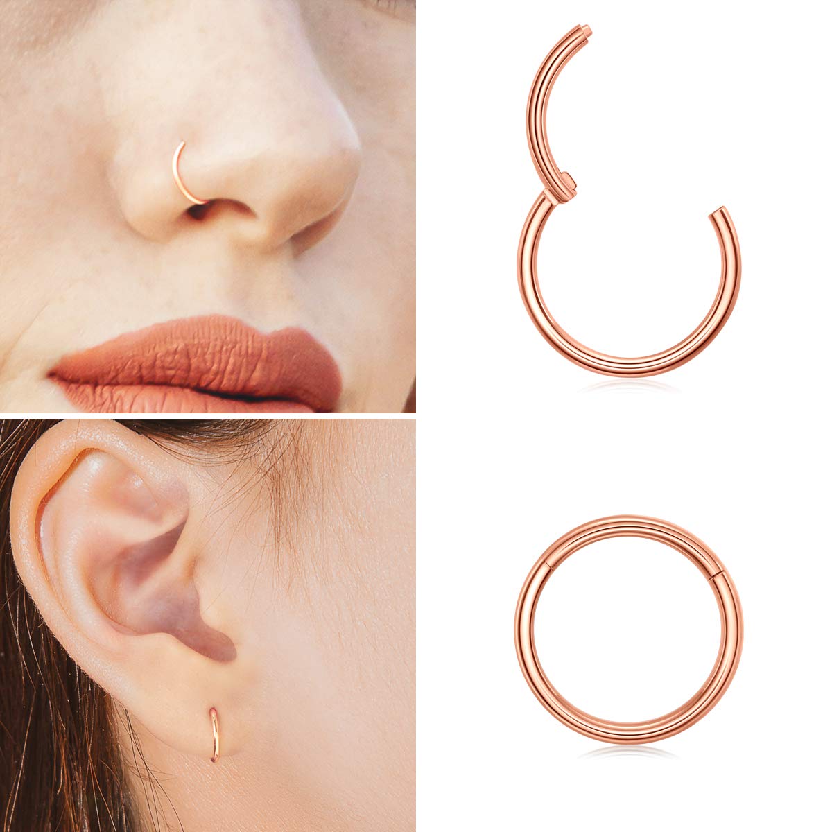 LdurianNose Rings for Women, Gold Hypoallergenic Nose Ring Hoop, 316L Surgical Steel Septum Cartilage Earring, 20G 18G 16G 14 Guage Diameter 5mm to 16mm Body Piercing Lip Jewelry